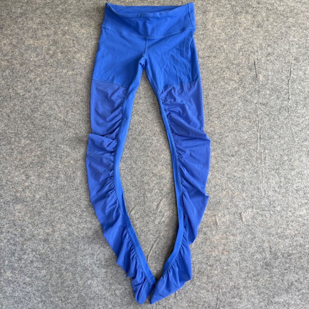 Alo Yoga Siren Leggings Royal Blue Ruched Mesh Activewear Womens Small W54649